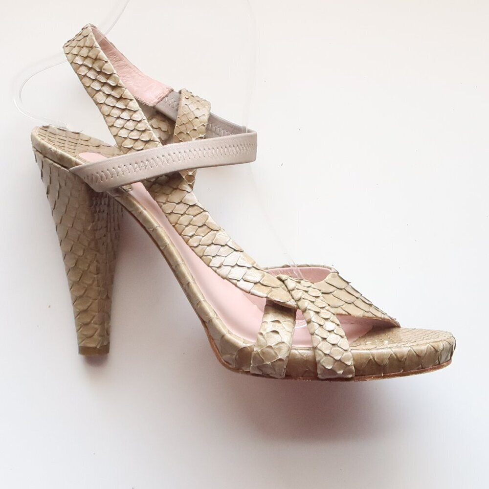 Chloe Sage Green Snakeskin Leather Open Toe Sandals Luxury Designer Summer Shoes - Picture 10 of 16